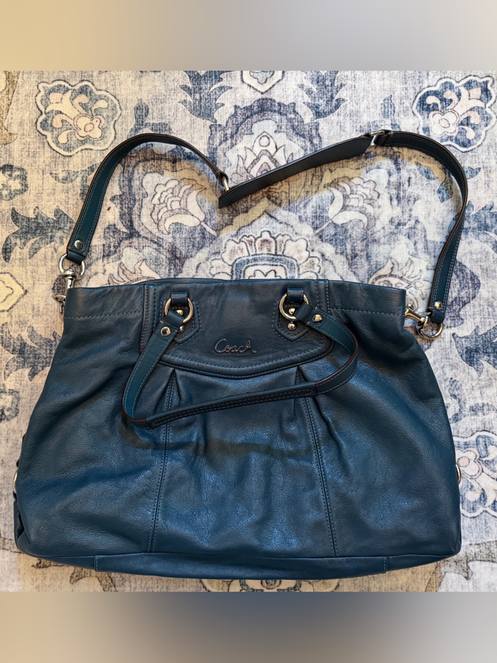 Coach Ashley Carryall Teal Leather Shoulder Bag